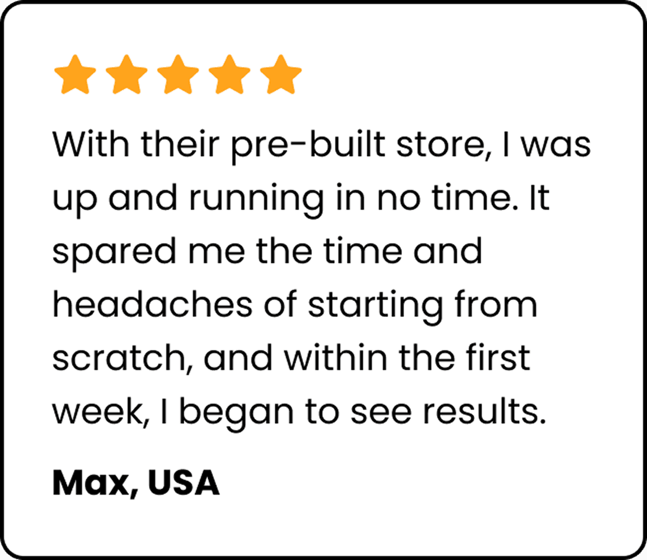 Five star review from Max, USA